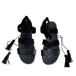 UGG Australia Sandals Gladiator Maryssa Black Tassel. Size 8